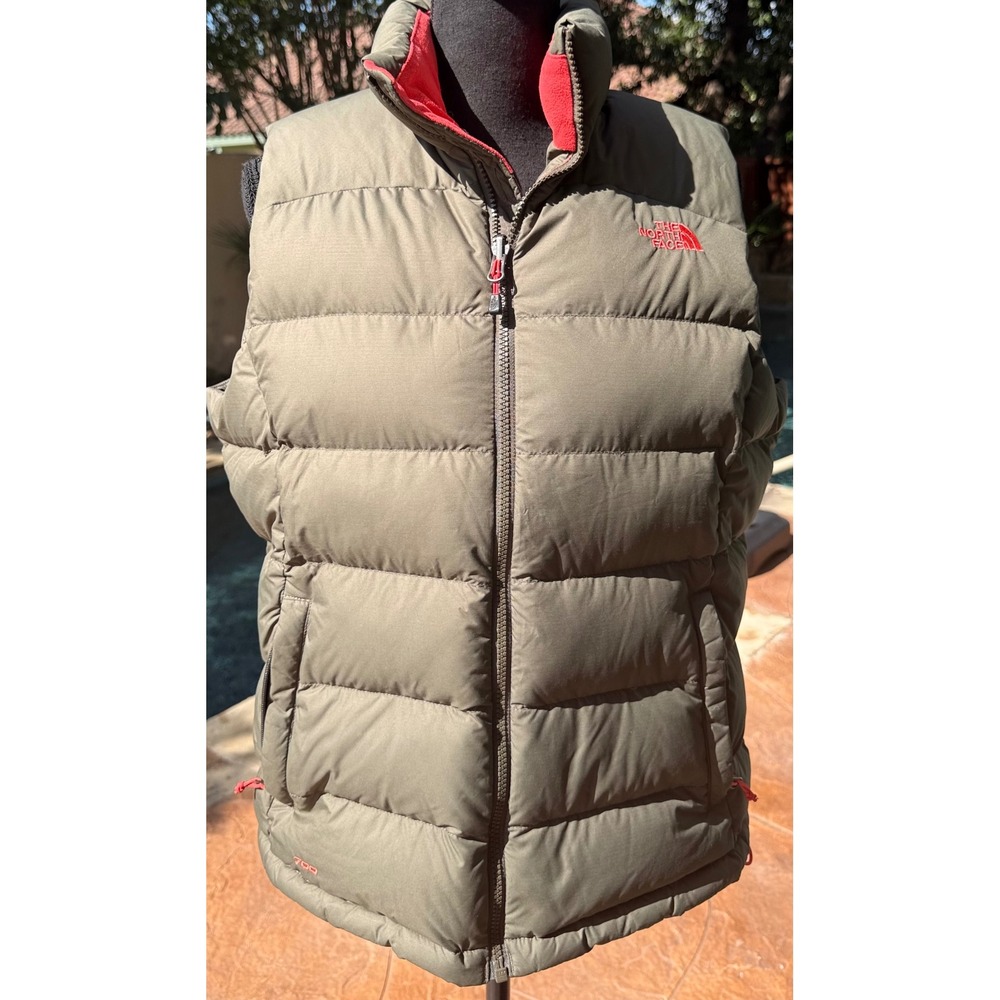The North Face 700 Fill Goose Down Puffer Vest Women's Large Olive Green Red